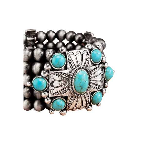 Navajo Pearl and Cross Cuff Bracelet - Picture 2 of 3